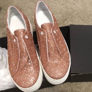 Here/now rose gold glitter platform sneakers